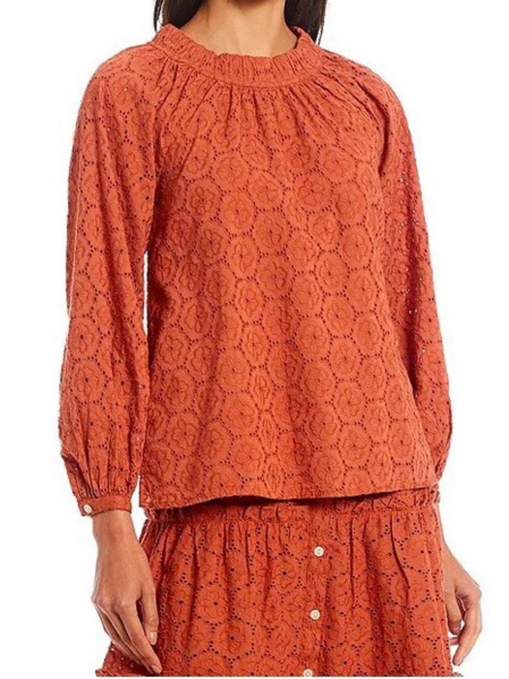Roller Rabbit Glyn BlouseTop Rust Terracotta Floral Eyelet Lace Boho Peasant XS